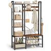 VASAGLE Appendiabiti Ingresso con Panca Scarpiera e 5 Ripiani Portaoggetti, 9 Ganci Attaccapanni e 6 Ganci Laterali, 40 x 120 x 190 cm, Marrone Vintage e Nero Inchiostro HSR426B01