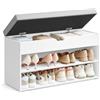VASAGLE CUSTOS Collezione - Panca Scarpiera, Scarpiera Ingresso con Sedile Imbottito, 3 Scomparti, 30 x 80 x 44 cm, per Corridoio Camera da Letto Soggiorno, Bianco Nuvola e Grigio Tortora LHS022WB01