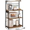 VASAGLE Scaffale da Cucina con Multipresa, Bar Caffèa 4 Ripiani con 8 Ganci a S, Ripiano Regolabile, Supporto per Microonde, 40 x 80 x 140 cm, Marrone Vintage e Nero Inchiostro KKS029KD02