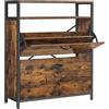 VASAGLE Scarpiera, Portascarpe Alto con 2 Scomparti a Ribalta, Organizzatore per 10-16 Paia di Scarpe, Antipolvere, 30 x 80 x 95 cm, per Ingresso, Marrone Vintage e Nero LBS801B01