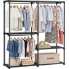 SONGMICS Armadio Portatile, Guardaroba Autoporante, Portabiti con Ripiani, 3 Binnari Appendiabiti, Organizzatore, per Guardaroba, Camera da Letto, 138 x 43 x 182 cm, Nero Inchiostro RYG025B02