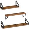 VASAGLE Mensole da Muro, Mensole da Parete, Set di 3, 2 Modalità di Montaggio, 40/50/60 cm, per Soggiorno Cucina Studio Bagno, Marrone Vintage e Nero Opaco LWS043K01
