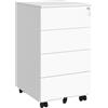 SONGMICS Cassettiera da Ufficio Studio Scrivania, Mobiletto con Ruote per Documenti, Supporto Stampante, con Chiusura, 4 Cassetti, Pre-Assemblato, 45 x 39 x 69 cm, Bianco Opaco OFC064W14