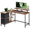 VASAGLE Scrivania per Computer a L, Scrivania ad Angolo con 2 Cassetti Spaziosi e Supporto per Monitor, Ripiano Regolabile, per Ufficio Studio, Marrone Vintage LWD098B01