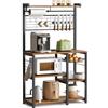 VASAGLE Scaffale Cucina, Scaffale per Microonde, Mobile Cucina con Portacoltelli Magnetico, Cestino, Portarotolo, 12 Ganci, Marrone Vintage e Nero KKS026B01