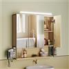 VASAGLE Armadietto da Bagno con Luce LED, Spina, Cestino Pensile, Porta Asciugacapelli, Mobile a Parete con Specchio, 14,5 x 70 x 70 cm, 3 Ante a Specchio, Rovere Naturale BBK124Y01