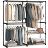 SONGMICS Armadio Portatile, Guardaroba Autoporante, Portabiti con Ripiani, 3 Binnari Appendiabiti, Organizzatore, per Guardaroba, Camera da Letto, 138 x 43 x 182 cm, Talpa RYG025R02