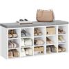 VASAGLE CUSTOS Collezione - Panca Scarpiera con Seduta Imbottita e 15 Scomparti, Scaffale Porta Scarpe da Ingresso, Regge Fino a 200 kg, Bianco e Grigio LHS015WB02