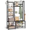 VASAGLE Appendiabiti Ingresso con Panca Scarpiera e 5 Ripiani Portaoggetti, 9 Ganci Attaccapanni e 6 Ganci Laterali, 40 x 120 x 190 cm, Grigio Pietra e Nero Inchiostro HSR426B04