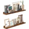 VASAGLE CUSTOS Collezione - Set di 2 Mensole a Muro, Lunghezza di 60 cm, con Bordo Frontale, per Cornici e Libri, Ripiani da Esposizione, Marrone Vintage LWS064K01