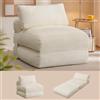 VASAGLE Poltrona Letto Pieghevole, in Velluto a Coste e Spugna, Sfoderabile, Divano Singolo, 89 x 89 x 78 cm / 89 x 195 x 43 cm, Bianco Caldo Chiaro, per Soggiorno, Collezione Camila LCS211W101