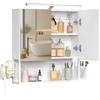 VASAGLE Armadietto da Bagno con Luce LED, Spina, Cestino Pensile, Porta Asciugacapelli, Mobile a Parete con Specchio, 13 x 56 x 58 cm, 2 Ante a Specchio, Bianco Nuvola BBK224WB01