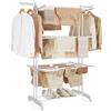 SONGMICS Stendibiancheria, Stendino Pieghevole a 4 Livelli, con Ruote e Ali Richiudibili, 63,5 x 128 x 173 cm, Capiente, Uso Interno ed Esterno, Bianco Nuvola LLR701W03