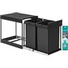 SONGMICS Pattumiera da Cucina per Raccolta Differenziata, Cestino da Incasso per Mobile, 2 x 20 L Doppio Scomparto, Estraibile, Struttura in Acciaio, Coperchio in ABS, Nero Inchiostro LTB951B01