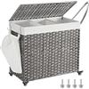 SONGMICS Cesto Portabiancheria con Coperchio, 160L, Cesta Biancheria in Rattan Sintetico con Ruote, 3 Scomparti, Sacco Rimovibile, Lavanderia Camera da Letto, 70 x 36 x 66 cm, Grigio LCB365G01