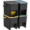 SONGMICS Cestino da Cucina Raccolta Differenziata, Set di 4 Pattumiere Impilabili 20L, Smaltimento Rifiuti, Coperchi a Pressione, Adesivi, Contenitori, Giallo, Blu, Marrone e Verde LTB760BZ01