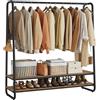 VASAGLE Stand Appendiabiti, Appendiabiti da Terra con 2 Ripiani, 6 Ganci Laterali a S, Struttura in Acciaio, 45 x 138 x 160 cm, Camera da Letto Corridoio, Marrone Vintage e Nero RGR119B01