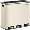 SONGMICS Cestino da Cucina, Pattumiera per Raccolta Differenziata 3 x 18L, 3 Scomparti per Riciclaggio, Coperchi a Chiusura Morbida, Pedali, Acciaio, Beige Sabbia LTB054A02