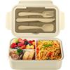 Diboniur Porta Pranzo, 1400ml Lunch Box con Posate, Schiscetta Pranzo Bambino Adulto Bento Box con 3 Scomparti, Schiscetta Contenitore Ermetico per Microonde Ufficio Lavoro Picnic (Khaki)