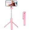 Matybobe Treppiede Selfie Stick Portatile Telescopico con Telecomando per Fotografia di Viaggio in Acciaio Inossidabile Lunghezza 70 Cm (Rosa)