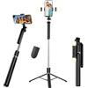 ZZOSRDR Treppiede per selfie con 2 luci di riempimento, telecomando wireless girevole a 360°, portatile, 180 cm, estensibile, per iPhone, Samsung, smartphone, fotocamera