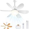 Ulikey Ventilatore da Soffitto con Luce, 12 Pale Plafoniera Soffitto (6 Bianco +6 Legno), 52CM LED Dimmerabile Ventola Soffitto, con Base E27, 3 Velocità, Silenziosa, per Soggiorno, Lamera da Letto