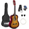 MAX SoloArt - Chitarra acustica 3/4 per bambini dai 6 anni in su, con custodia, plettro, tracolla e accessori per corde, Guitar in Sunburst
