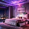 XMETPR Struttura letto 160x200cm con stazione di ricarica, pelle, bianco | Testiera portaoggetti, proiettore di stelle Bluetooth, letto imbottito, 4 cassetti, silenzioso, senza materasso