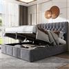TOBIDOEN Letto imbottito da 180 x 200 cm con contenitore, letto matrimoniale per adulti con ampio spazio sotto il letto, testiera con grandi cuciture a bottoni, piedi con decorazione a borchie