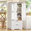 TEENFON Credenza Cucina Alta con 4 Ante e 2 Cassetti, Mobile Dispensa con Ripiano Regolabile, per Soggiorno e Sala da Pranzo, 60x30x168 cm, Bianco