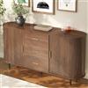 DACHETOU Credenza con tre cassetti e ante scorrevoli, 160 x 40 x 80,5 cm, design curvo con rivestimento scanalato verticale, maniglie in metallo, piedini in ferro tubolare, colore noce