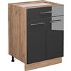 Vicco Mobiletto base per cucina Fame-Line, Antracite lucido, 60 cm con cassetto, senza piano di lavoro, per la combinazione con altri moduli della serie Fame-Line