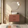 Inbagno Mobile Bagno Sospeso 80cm Terracotta Con Cassetti Soft-Close E Specchio Tondo Ø60 - Linea Brik Con Top In Rovere