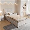 MISNODE Letto Imbottito 90x200 cm, Letto Singolo con Contenitore, Letti Contenitore Idraulico con Tessuto di Lino, Letti Singoli con Testata Regolabile per Adulti e Ragazzi, Beige (Beige, 90x200 cm)