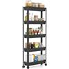 COSTWAY Carrello di Stoccaggio con Vassoi, Organizzatore da Bagno a Ripiani Aperti con Maniglie e Ruote, Carrello Sottile Salvaspazio per Cucina Lavanderia e Ufficio (5 ripiani,Nero)