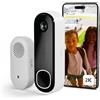 Arlo Essential 2K Videocitofono + Campanello Chime, Telecamera WiFi Esterno Senza Fili, Campanello Senza Fili da Esterno, Citofono Smart, Sensore Movimento, Sirena, Prova Inclusa Secure App, Bianco