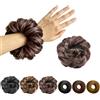 TIHNY Extension Chignon Mosso Ondulato, Elastico per Capelli Messy Bun Castano Scuro, Posticcio in Fibra Sintetica Termoresistente per Donna