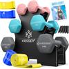 Kesser Manubri KESSER® 3 coppie (2x 1,3,5kg) = totale 18kg | Set di manubri con supporto | Manubri fitness | Set di manubri con libretto di esercizi, 2x bande fitness Rosa