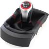 Linnkyfloa Pomello del cambio manuale a 5 marce e staffa di montaggio con base in pelle nera e cuciture rosse per Seat Ibiza 2002-2010