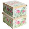 Lavatelli Set 2 pezzi Scatole armadio in cartone, organizer per vestiti e biancheria, per cambio stagione, Fenicotteri 49x40xh24 cm