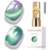 Senvenski Gelatina Vetro Cat Eye Smalto Semipermanente, 15ML Occhi di Gatto Magnetica per Gel Unghie Kit Olografico Glitterato Cristallo Smalti Unghie Salon Home DIY (Verde Viola, 15ml)