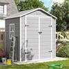UDPATIO Casetta da Giardino in Resina, 183x137x210 cm, 3.9 m³ Capanno Attrezzi con Doppia Porta a Battente e Serratura, Armadio da Esterno Impermeabile per Tagliaerba e Giardinaggio, Grigio Fumo