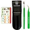 TickCheck Kit di rimozione del Battito (Acciaio rimozione Tick pinzette Inox, Custodia in Pelle e Tasca Carta d'identità zecche) Confezione da 1