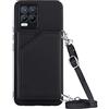 PekaTech Custodia con Collana per Realme 8 4G / Realme 8 Pro con Cordino e Porta Carte, Cover Portafogli di Pelle PU [Antiurto] [AntiGraffio] [Antiscivolo] con Cordino Case con Laccio Tracolla, Nero