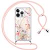 Saqmkil Cover Cordino per iPhone 15 Pro Max 6,7, Trasparente Aesthetic Disegni Fiori Custodia con Collana Tracolla Laccio Collo Corda, Ragazze Morbido Silicone + PC Antiurto Protettiva Case, Farfalle