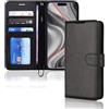 TECHGEAR Custodia a portafoglio in pelle per iPhone 17 Pro con blocco RFID, custodia a libro con porta carte, cavalletto, cinturino da polso, chiusura magnetica, in pelle PU nera per iPhone 17 Pro da
