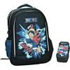 PRESTIGE & DELUXE Zaino Scuola compatibile con One Piece Nero blu Tondo 3 Scomparti zip per bambini primaria media + astuccio ovale zip + omaggio portachiave personaggio
