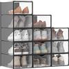 SONGMICS Scatole Contenitori per Scarpe in Plastica, Sportello, Trasparenti, 12 Pezzi, Impilabili, Facili da Montare, 33,2 x 23 x 14,5 cm, fino a Taglia 43, Trasparente e Nero Inchiostro LSP312B01