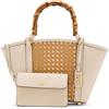 Anne Klein Womens Caning Bamboo Handle Tote with Detachable Strap, Natural/Parchment, Donna, Pergamena, Small