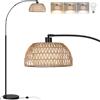 ROTTOGOON Lampada a stelo ad arco in rattan, per soggiorno, 3 temperature di colore, dimmerabile, 9 W, con interruttore a pedale, stile bohémien, stile rustico, lampada da terra per camera da letto